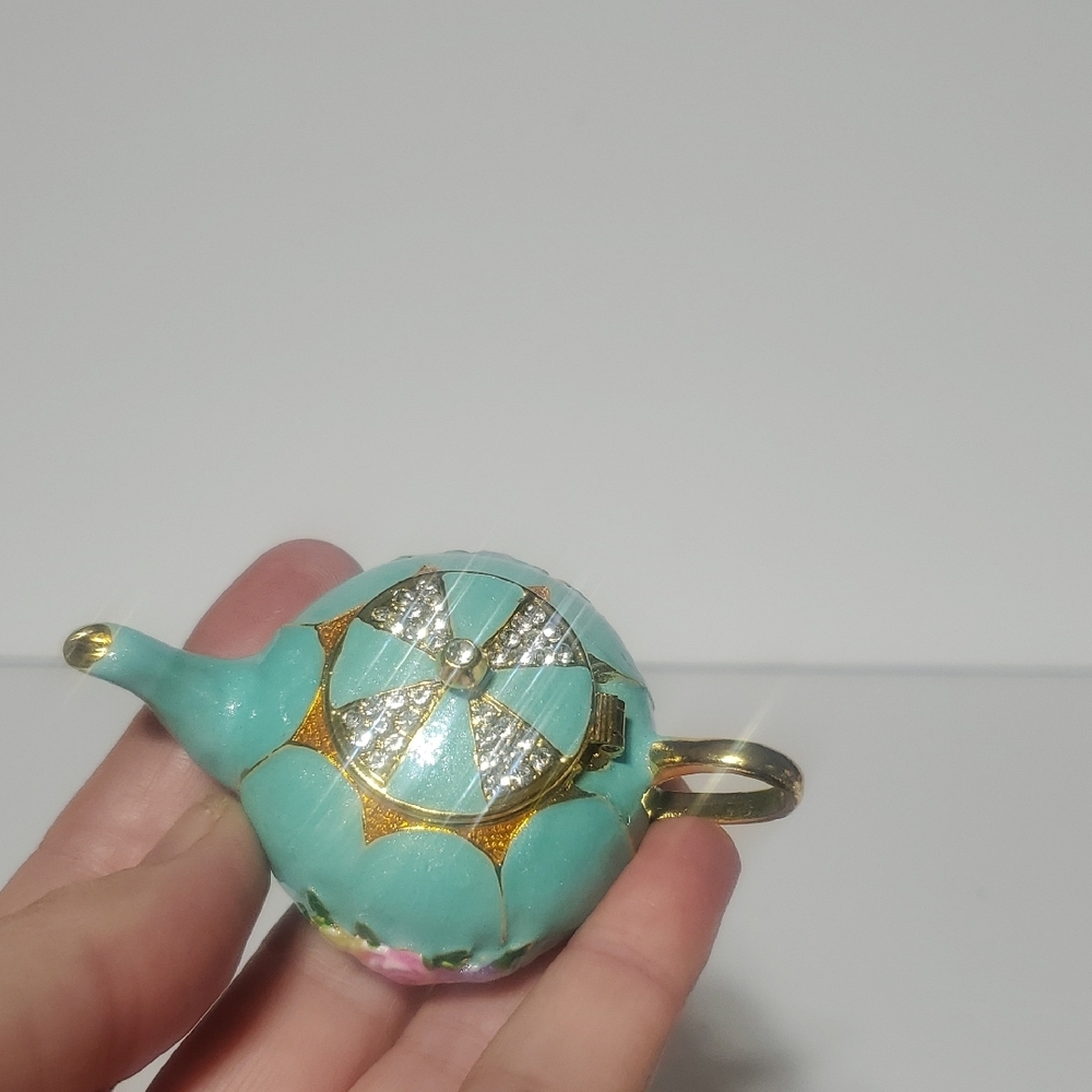 Floral Teal Miniature Teapot Trinket Box - Picture 5 of 12
